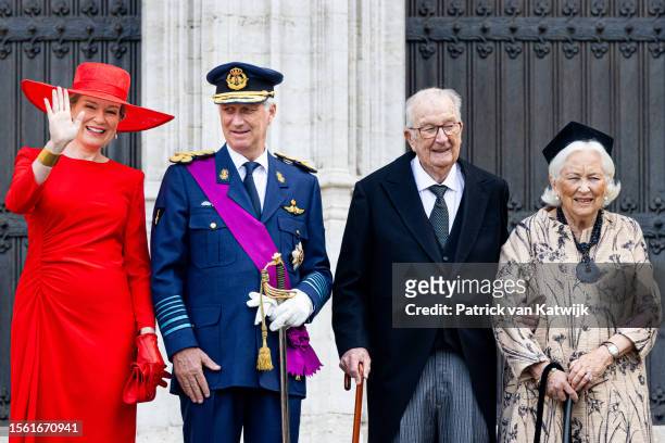 Queen Mathilde of Belgium, King Philippe of Belgium, King Albert of Belgium and Queen Paola of Belgium attend the te Deum mass in the Cathedral on...