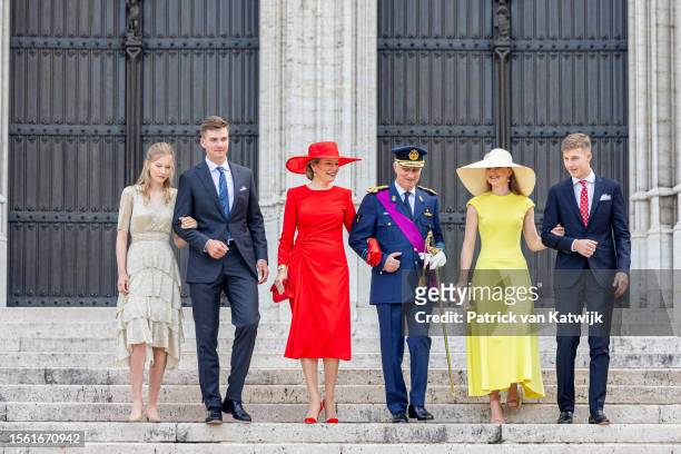 Princess Eleonore of Belgium, Prince Gabriel of Belgium, Queen Mathilde of Belgium , King Philippe of Belgium, Princess Elisabeth of Belgium, and...