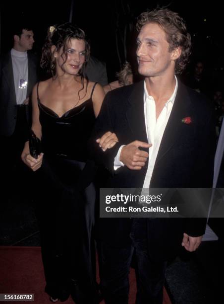 Actress Sandra Bullock and actor Matthew McConaughey attend the 'In Love and War' Los Angeles Premiere on January 20, 1997 at DGA Theatre in...