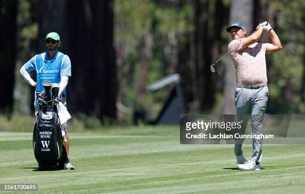 Andrew Novak of the United States on the 12th hole during the second round of the Barracuda Championship at Tahoe Mountain Club on July 21, 2023 in...