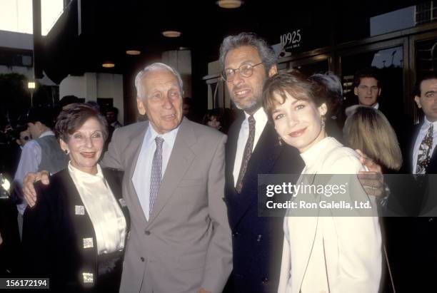 Producer Howard Koch and wife Ruth Koch and Producer Howard Koch, Jr, and Actress Mary Crosby attend the 'Sliver' Westwood Premiere on May 19, 1993...