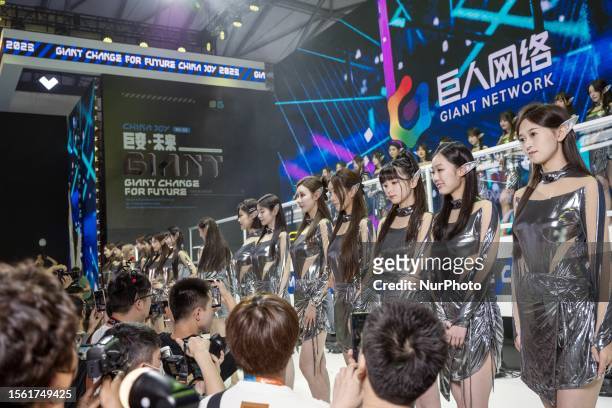 Showgirl at the Giant Network booth at 2023ChinaJoy in Shanghai, China, July 28, 2023.