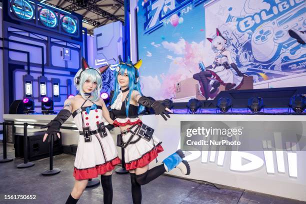 Two 2,233-woman Cosplayers at the Bilibili booth at 2023ChinaJoy in Shanghai, China, July 28, 2023.