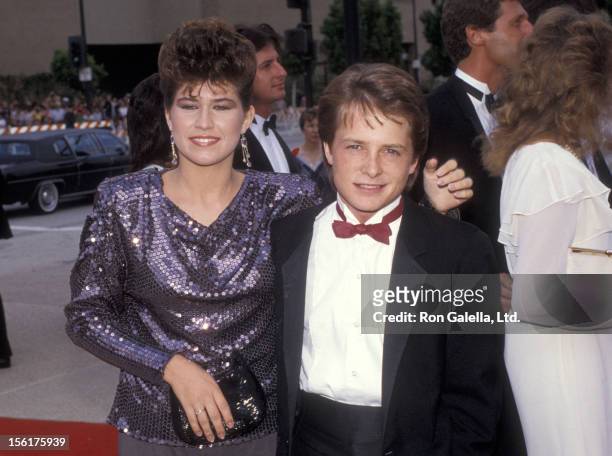 Actress Nancy McKeon and actor Michael J. Fox attend the 36th Annual Primetime Emmy Awards on September 23, 1984 at Pasadena Civic Auditorium in...