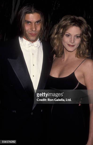 Actress Farrah Forke and date attend the taping of 'Golden Globes 50th Anniversary Celebration' on November 20, 1993 at NBC Studios in Burbank,...