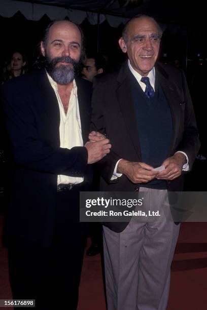 Director Leon Ichaso and actor Abe Vigoda attend the screening of 'Sugar Hill' on February 24, 1994 at Mann Chinese Theater in Hollywood, California.
