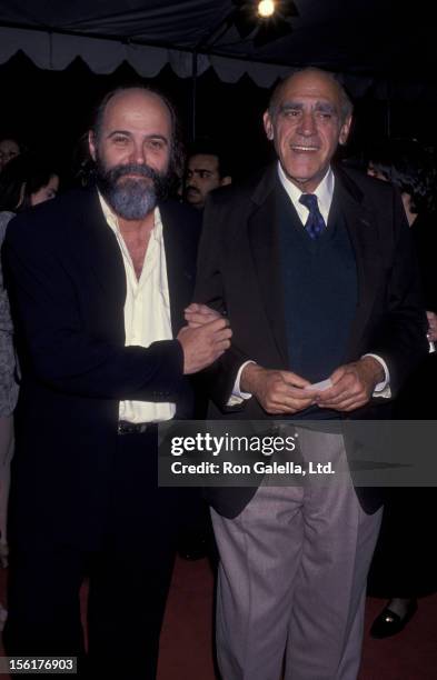 Director Leon Ichaso and actor Abe Vigoda attend the screening of 'Sugar Hill' on February 24, 1994 at Mann Chinese Theater in Hollywood, California.