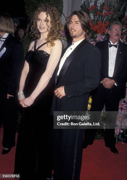 Actress Nicole Kidman and actor Tom Cruise attend the 66th Annual Academy Awards on March 21, 1994 at Dorothy Chandler Pavilion, Los Angeles Music...