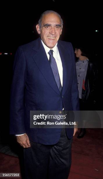 Actor Abe Vigoda attends the premiere of 'Joe vs. The Volcano' on March 7, 1990 at Mann Regent Theater in Los Angeles, California.