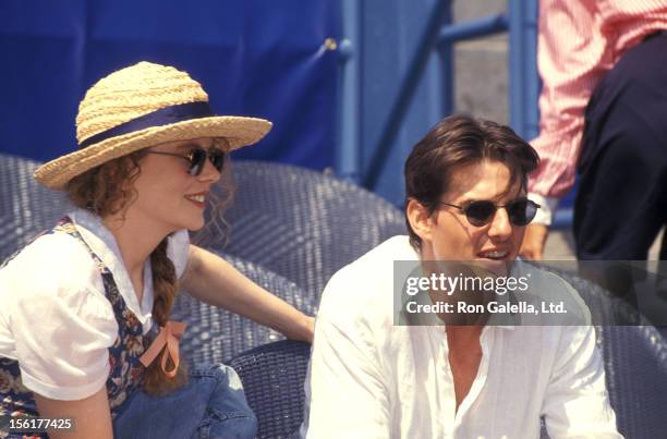 Actress Nicole Kidman and actor Tom Cruise attend the 1993 U.S. Open Tennis on September 6, 1993 at Flushing Meadows Park in Flushing, Queens, New...