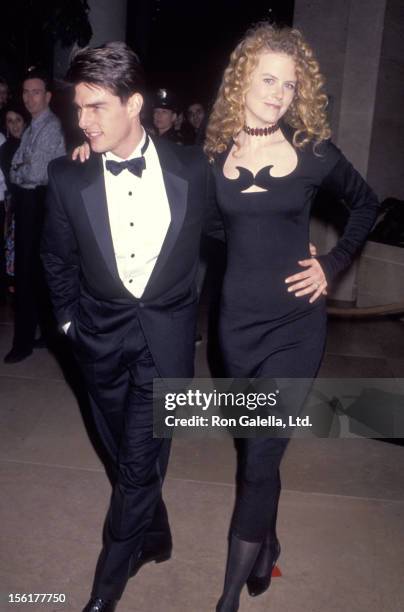 Actor Tom Cruise and actress Nicole Kidman attend the 49th Annual Golden Globe Awards on January 18, 1992 at Beverly Hilton Hotel in Beverly Hills,...