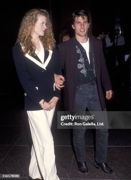 Actress Nicole Kidman and actor Tom Cruise attend the 'Year of the Comet' West Hollywood Premiere on April 21, 1992 at DGA Theatre in West Hollywood,...