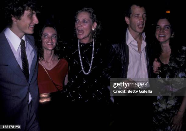 Actress Lauren Bacall, daughter Leslie Bogart and sons Sam Robards and Stephen Bogart attend the premiere party for 'Tempest' on August 8, 1982 at...