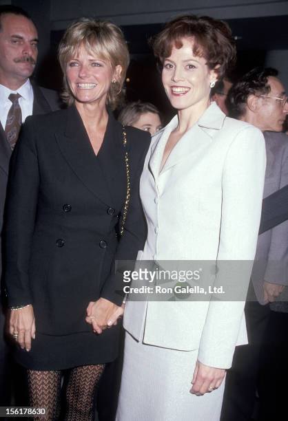 Model Cheryl Tiegs and actress Sigourney Weaver attend the 'Death and the Maiden' New York City Premiere on December 5, 1994 at Sony Theatres Lincoln...