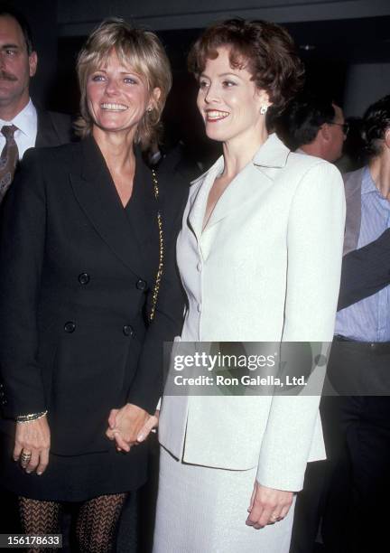 Model Cheryl Tiegs and actress Sigourney Weaver attend the 'Death and the Maiden' New York City Premiere on December 5, 1994 at Sony Theatres Lincoln...