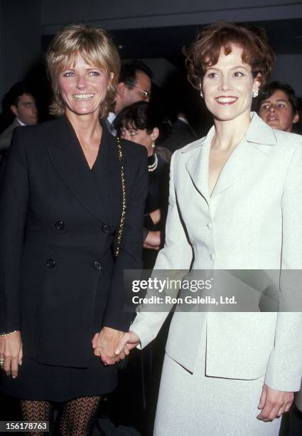 Model Cheryl Tiegs and actress Sigourney Weaver attend the 'Death and the Maiden' New York City Premiere on December 5, 1994 at Sony Theatres Lincoln...