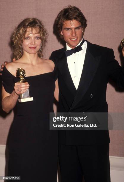 Actress Michelle Pfeiffer and actor Tom Cruise attend the 47th Annual Golden Globe Awards on January 20, 19990 at Beverly Hilton Hotel in Beverly...