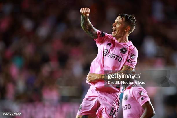 Robert Taylor of Inter Miami CF celebrates with teammates after scoring a goal during the first half of the Leagues Cup 2023 match between Cruz Azul...