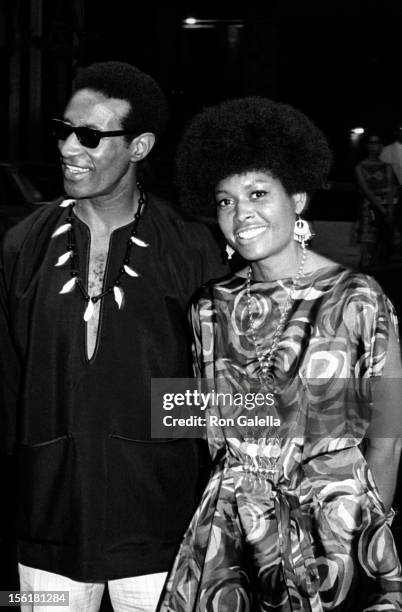 Musician Max Roach and actress/singer Abbey Lincoln attend the premiere of 'For Love Of Ivy' on July 16, 1968 at Loew's Tower East Theater in New...