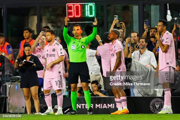 Lionel Messi of Inter Miami CF enters the match during the second half of the Leagues Cup 2023 match between Cruz Azul and Inter Miami CF at DRV PNK...