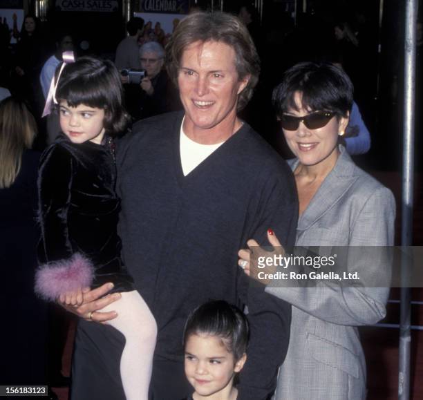 Kylie Jenner, Bruce Jenner, Kendall Jenner and Kris Kardashian attend the world premiere of 'Emperor's New Groove' on December 10, 2000 at the El...