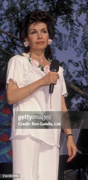 Actress Annette Funicello attends Frankie Avalon Tour Kick-Off Concert on April 13, 1990 at Knott's Berry Farm in Buena, California.