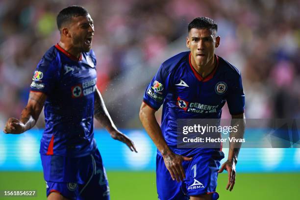 Uriel Antuna of Cruz Azul reacts after scoring a goal during the second half of the Leagues Cup 2023 match between Cruz Azul and Inter Miami CF at...