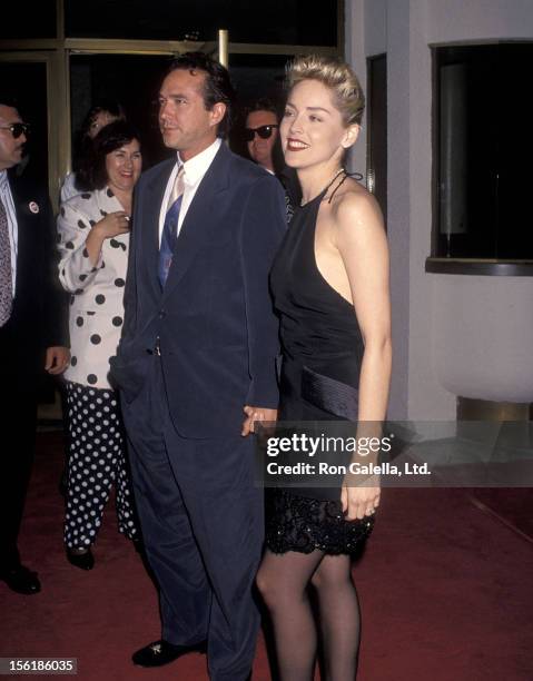 Actress Sharon Stone and boyfriend Bill MacDonald attend the 'Sliver' Westwood Premiere on May 19, 1993 at Mann National Theatre in Westwood,...