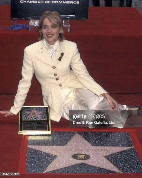 Actress Sharon Stone receives a Hollywood Walk of Fame Star on November 16, 1995 at 6925 Hollywood Boulevard in Hollywood, California.