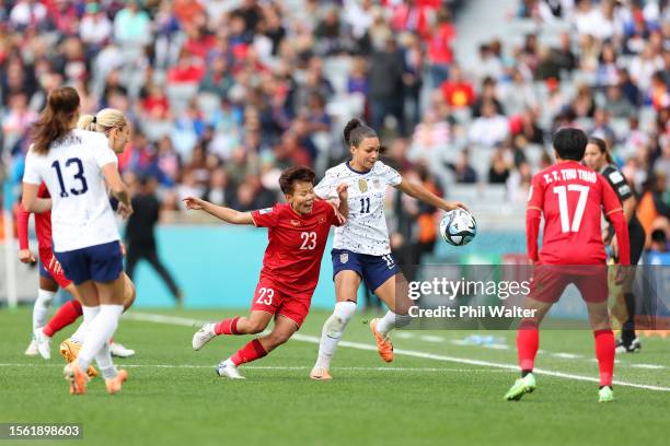 Sophia Smith of USA and Nguyen Thi Bich Thuy of Vietnam compete for the ball during the FIFA Women's World Cup Australia & New Zealand 2023 Group E...