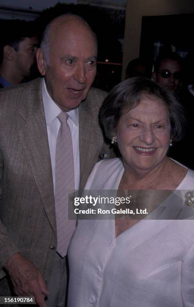 Actor Carl Reiner and wife Estelle Reiner attend the premiere of 'Mickey Blue Eyes' on August 17, 1999 at Mann Bruin Theater in Westwood, California.
