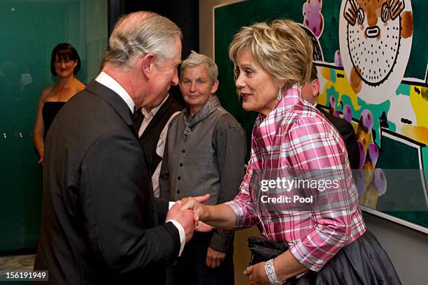 Prince Charles, Prince of Wales meets Dame Kiri Te Kanawa at a Diamond Jubilee Trust Reception and Dinner, on November 12, 2012 in Auckland, New...