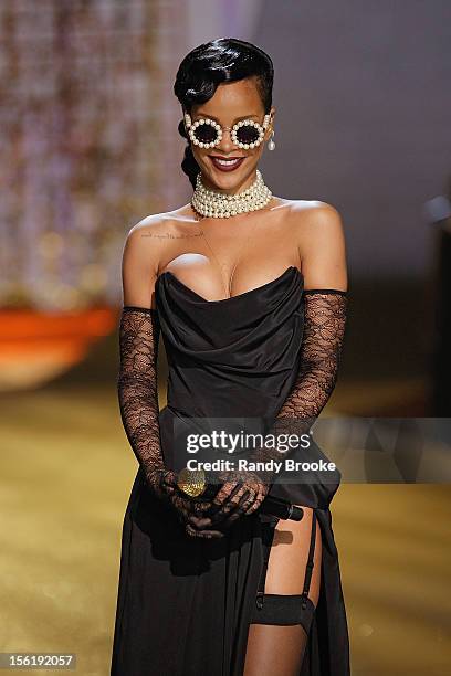 Rihanna performs during the 2012 Victoria's Secret Fashion Show at the Lexington Avenue Armory on November 7, 2012 in New York City.