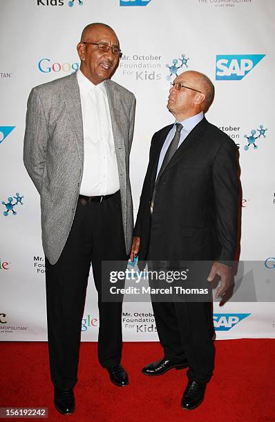 Former NBA player George "The Iceman" Gervin and MLB Hall of Fame legend Reggie Jackson attend the 8th All Star Celebrity Classic benefiting the Mr...