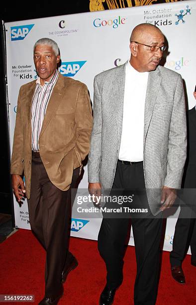 Former NBA players Julius "Dr J" Erving and George "The Iceman" Gervin attend the 8th All Star Celebrity Classic benefiting the Mr October Foundation...