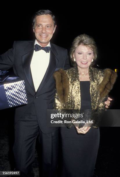 Actor Louis Jourdan and wife Berthe Jourdan attend New Year's Eve Party on December 31, 1986 at Spago Restaurant in West Hollywood, California.