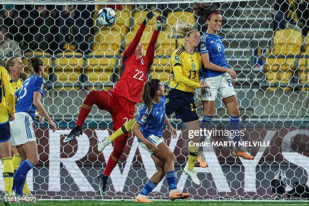 Italy's goalkeeper Francesca Durante concedes a goal during the Australia and New Zealand 2023 Women's World Cup Group G football match between...