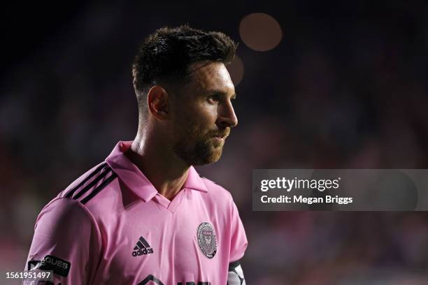 Lionel Messi of Inter Miami CF looks on during the second half of the Leagues Cup 2023 match between Cruz Azul and Inter Miami CF at DRV PNK Stadium...