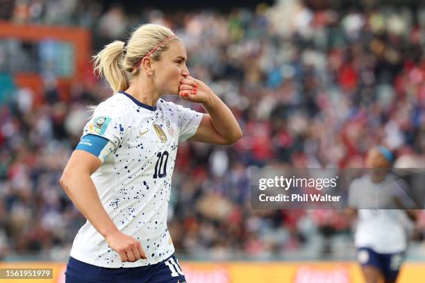 Lindsey Horan of USA celebrates after scoring her team's third goal during the FIFA Women's World Cup Australia & New Zealand 2023 Group E match...