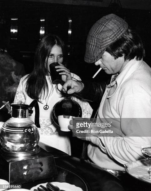 Actress Sally Warren and actor James Stacy attend the preview of 'Magic Christian' on January 29, 1970 at the Music Hall Theater in Los Angeles,...