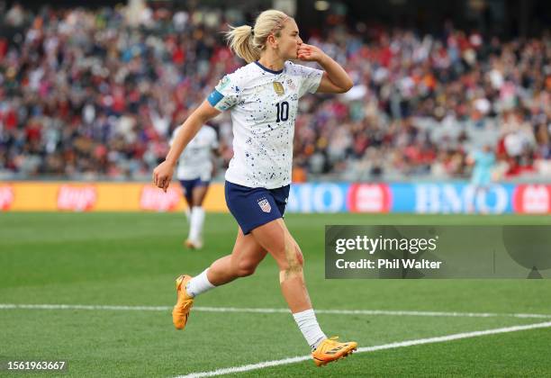 Lindsey Horan of USA celebrates after scoring her team's third goal during the FIFA Women's World Cup Australia & New Zealand 2023 Group E match...