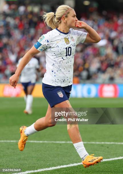 Lindsey Horan of USA celebrates after scoring her team's third goal during the FIFA Women's World Cup Australia & New Zealand 2023 Group E match...