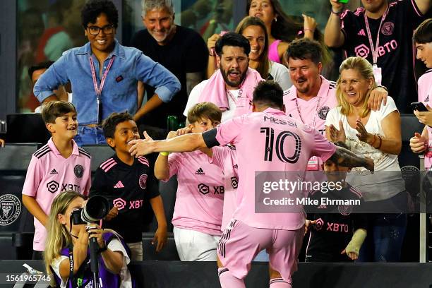 Lionel Messi of Inter Miami CF celebrates with his family during the Leagues Cup 2023 match between Cruz Azul and Inter Miami CF at DRV PNK Stadium...