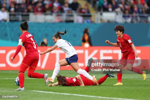 Sophia Smith of USA competes for the ball against Vietnam defense during the FIFA Women's World Cup Australia & New Zealand 2023 Group E match...