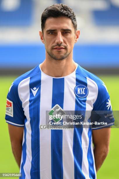 Lars Stindl of Karlsruher SC poses during the team presentation at BBBank Wildpark Stadion on July 21, 2023 in Karlsruhe, Germany.