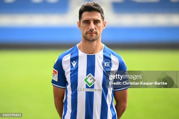 Lars Stindl of Karlsruher SC poses during the team presentation at BBBank Wildpark Stadion on July 21, 2023 in Karlsruhe, Germany.