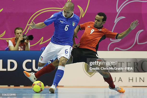 Humberto Honorio of Italy contests the ball with Ramadan Samasry of Egypt during the FIFA Futsal World Cup, Round of 16 match between Italy and Egypt...