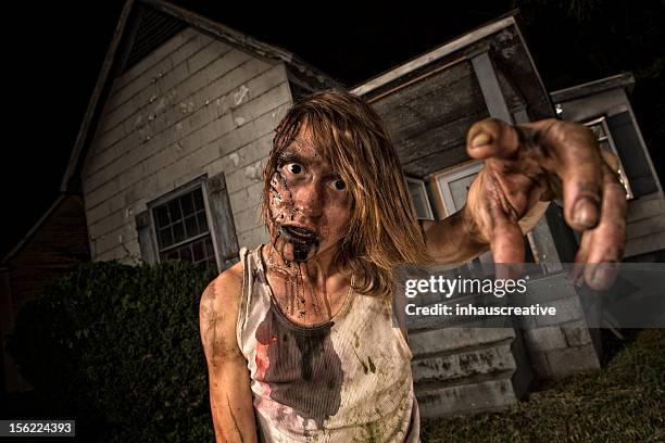 pictures of real classic zombie outside an old farmhouse - psychotic stock pictures, royalty-free photos & images