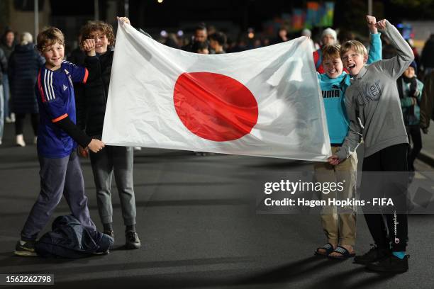 Japan fans show their support prior to the FIFA Women's World Cup Australia & New Zealand 2023 Group C match between Zambia and Japan at Waikato...