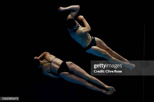 Jake Passmore and Clare Cryan of Team Ireland compete in the Synchronized 3m Springboard Mixed Final on day nine of the Fukuoka 2023 World Aquatics...